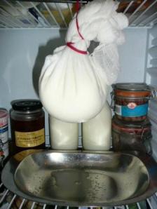 draining curds in muslin