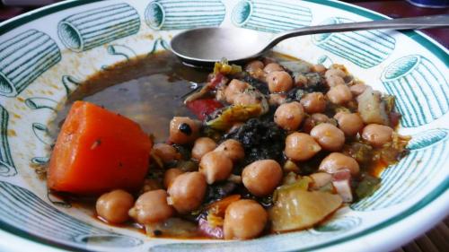 chickpea chorizo stew with ham and morcilla