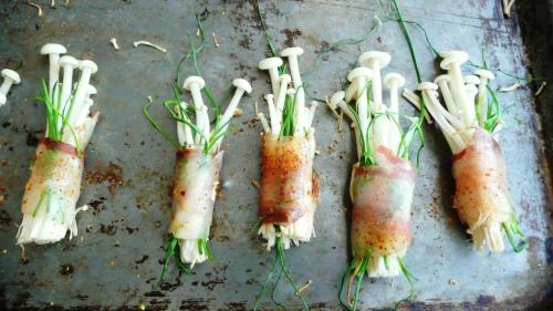 enoki enoki wrapped in pancetta with chives