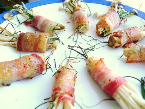 photo of enoki and pancetta rolls